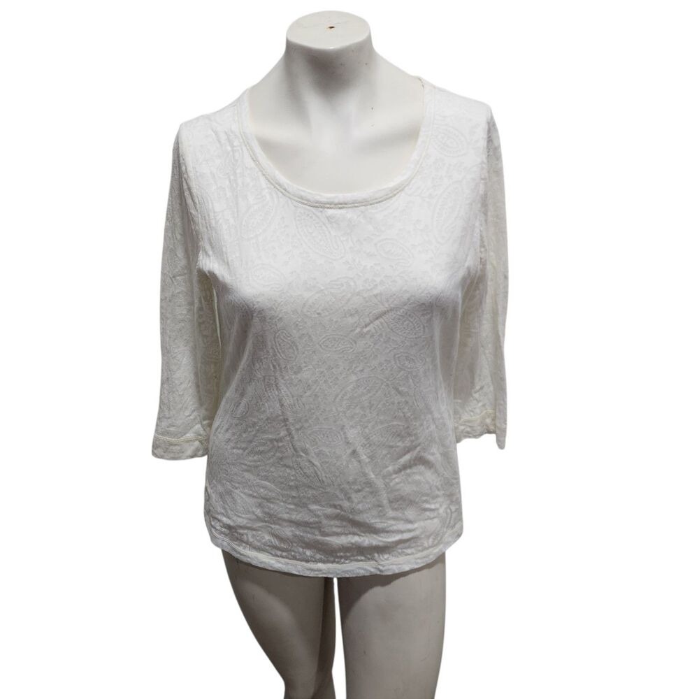 LRL Lauren Jeans Co Ralph Lauren Women’s Top Medium White Paisley Burnout 3/4